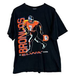 Vintage 1992 Mens Denver Broncos Elway NFL TShirt Black Game Day - Size XL